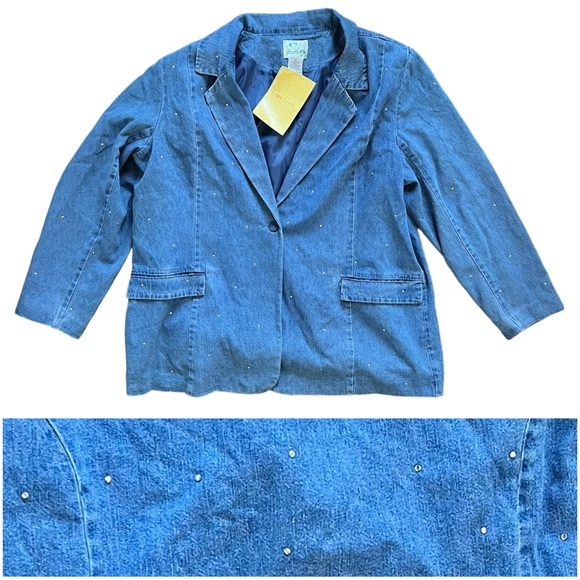 NWT Quacker Factory Rhinestone Embellished Lined Denim Jean Jacket size 2X - Picture 1 of 8